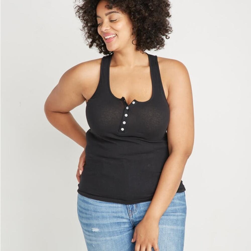 Marine Layer Henley Racerback Tank Top Rib Knit Black Size Small